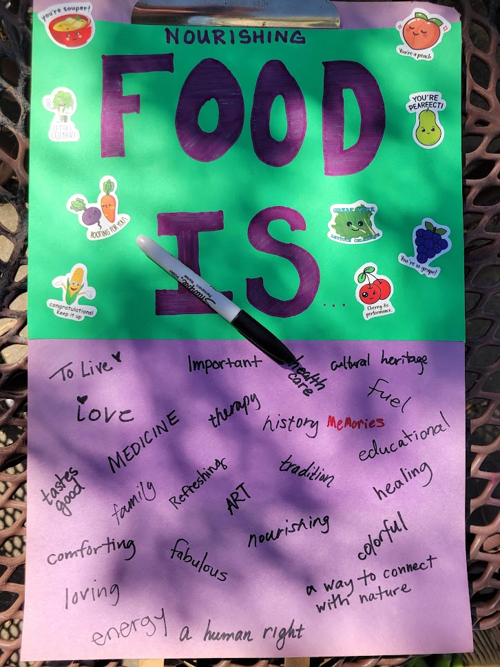 Students and volunteers preparing spring garden beds